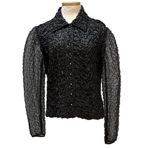 Joseph Ribkoff Trends sz 10 black button down crinkle top NWT